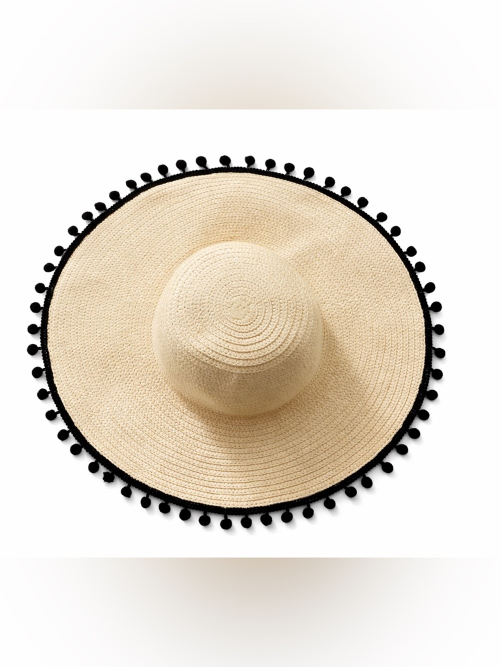 J. Crew Beige Straw Sun Hat with Black Pom Trim